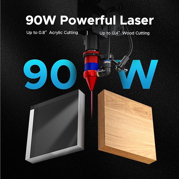 OMTech 90W CO2 Laser Engraver, 28"x20" Cutting & Engraving Machine with Autofocus, Air Assist, 4-Way Pass, Autolift, RDWorks, for Wood, Glass, Acrylic, Leather, Cardboard-DeskLoop Office