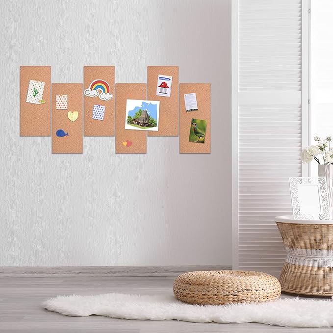 4 Pack Cork Bulletin Board 17"x8" - 1/2" Thick Cork Board Tiles,Self-Adhesive Frameless Cork Tiles Wall Decor for DIY, Office, School and Home Decor-DeskLoop Office