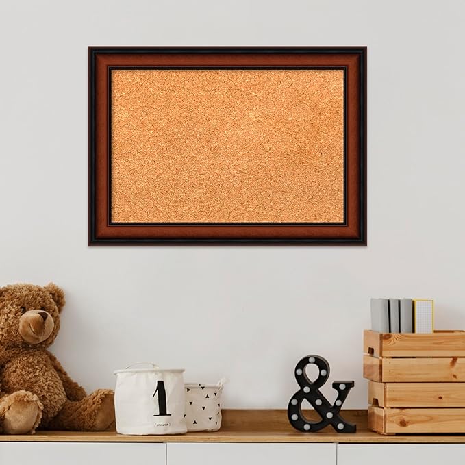 Amanti Art Natural Cork Board for Wall, 15x21 Vision Board with Brown Wood Frame, Small Corkboard Office Decor for Home Organization, Traditional Corkboard Pinboard to Display Items for Home-DeskLoop Office