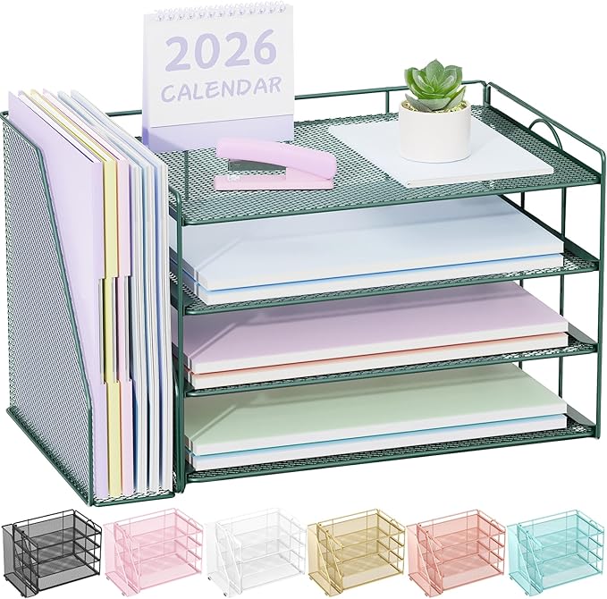 Spacrea Paper Organizer, Desk Organizers and Accessories for Desk with File organizer, Desk Accessories & Workspace Organizers for Office Supplies (Dark Green)-DeskLoop Office