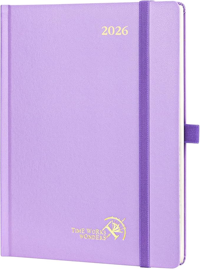 POPRUN 2026 Planner (Medium Size 8.5''x 6.5'' Hardcover) - Daily Weekly and Monthly Calendar Agenda 2026 Appointment Book with Hourly Time Slots, Monthly Tabs, 100 GSM - Violet-DeskLoop Office