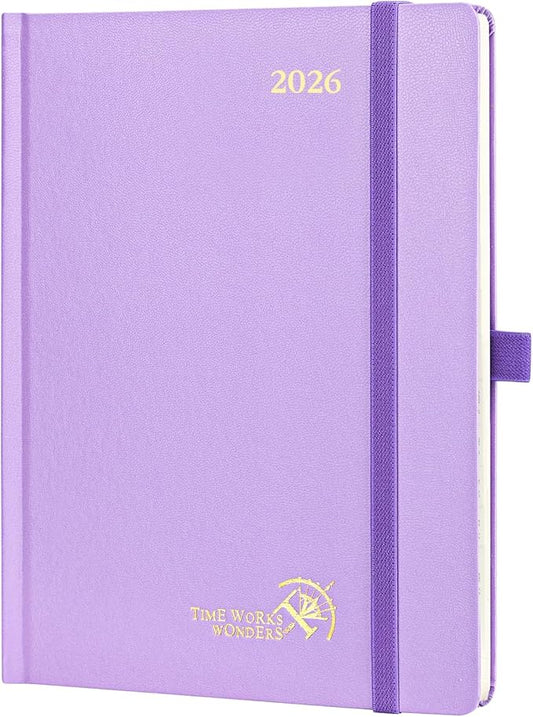 POPRUN 2026 Planner (Medium Size 8.5''x 6.5'' Hardcover) - Daily Weekly and Monthly Calendar Agenda 2026 Appointment Book with Hourly Time Slots, Monthly Tabs, 100 GSM - Violet-DeskLoop Office