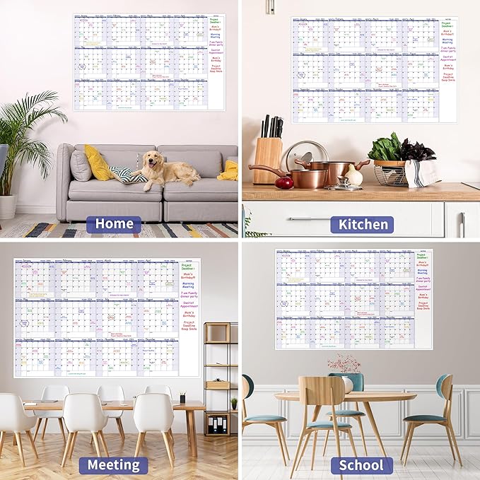 Large Dry Erase Calendar ā Yearly Wall Calendar Dry Erase, 57.9" x 37", 12-Month Undated Calendar, Reusable Laminated with 15 Stickers - Purple
