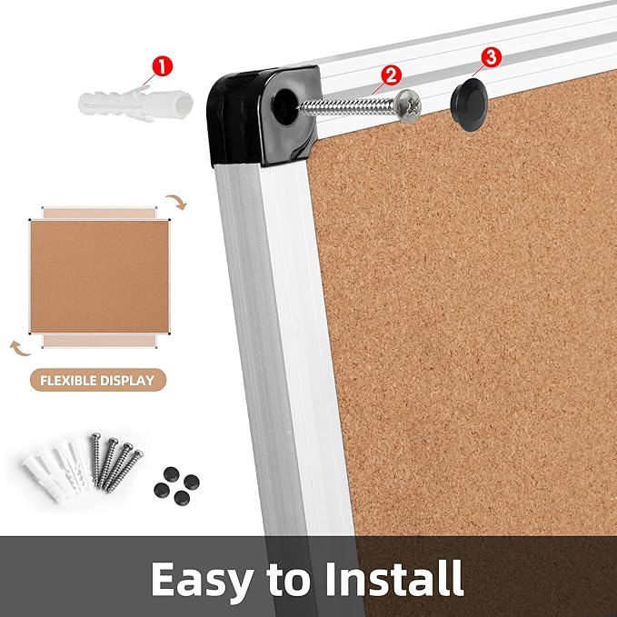 Board2by Extra Large Cork Bulletin Board 48" X 48", Silver Aluminum Framed 4'x4' Corkboard for Wall, Wall Mounted Notice Pin Board with 18 Push Pins for School, Home & Office-DeskLoop Office