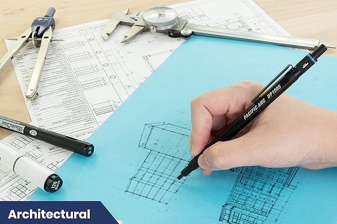 Pacific Arc Chromagraph Metal Mechanical Pencil .5 mm Black Barrel Mechanical Pencil with Built In Lead Pencil Grade Indicator, Lead Pencil Holder for Drafting, Sketching, and Drawing-DeskLoop Office