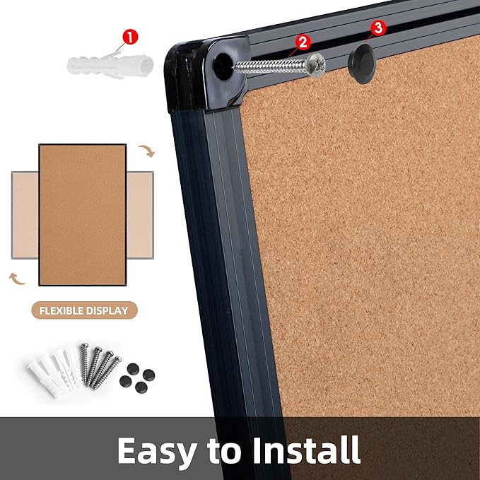 Board2by Extra Large Cork Bulletin Board 60" X 36", Black Aluminum Framed 5'x3' Corkboard for Wall, Wall Mounted Notice Pin Board with 18 Push Pins for School, Home & Office-DeskLoop Office