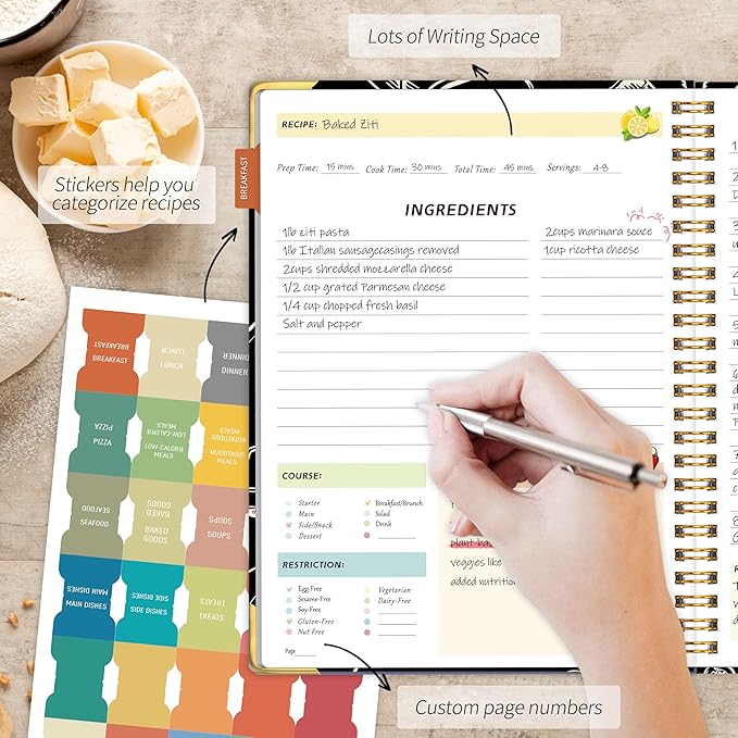 GOLDPEI Blank Recipe Book to Write in Your Own Recipes, Blank Cookbook with 175 Pages for Family Cooking Lover, Recipe Notebook with Tab Sticker Sheets, Recipe Journal, Hardcover, 7.5" x 9.5"-DeskLoop Office