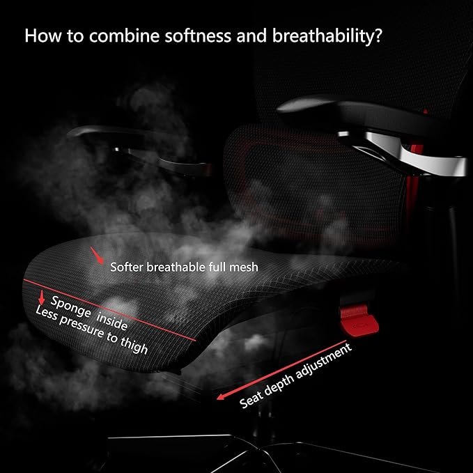 Ergonomic Office Chair, Big and Tall Mesh Computer Gaming Chair with Adaptive Lumbar Support, Work Chair with Headrest, 5D Armrest,90-130°Tilt, BIFMA Certified, Model Zen (Red)-DeskLoop Office