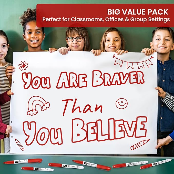 Permanent Markers Fine Tip, 30 Pack Red Quick-Drying and Fade-Resistant Permanent Markers Bulk Set for Writing and Drawing on Wood, Plastic, Metal, Glass, Stone, Ideal for Office School Supplies-DeskLoop Office