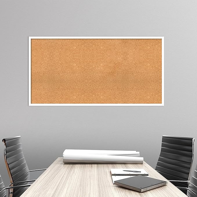 Amanti Art Natural Cork Board for Wall, 25x49 Vision Board with White Frame, Oversize Corkboard Office Decor for Home Organization, Modern Corkboard Pinboard to Display Items for Home Organization in-DeskLoop Office