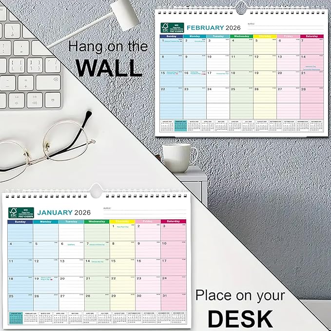 BOCT Wall Calendar 2025-2026 - Includes July 2025 to December 2026-18 Monthly Daily Planner 13 x 9.6 Inches, Julian Dates for New Year Christmas Gifts-DeskLoop Office