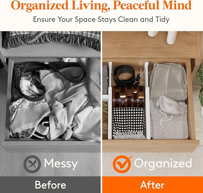 Lifewit 8 Pack Drawer Dividers Plastic 6" High, 13.5-22" Adjustable Drawer Organizers for Clothes, Expandable Dresser Separators in Bedroom/Bathroom/Kitchen/Fridge/Office Organization and Storage-DeskLoop Office