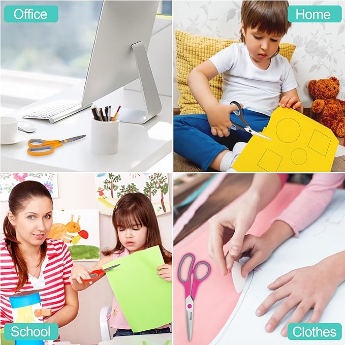 Pink Scissors Pack, Rkqoa 8" All Purpose Scissor - High Performance and Designed for Everyday use, Stainless Steel Shears Set with Comfort Grip, Right/Left Handed-DeskLoop Office