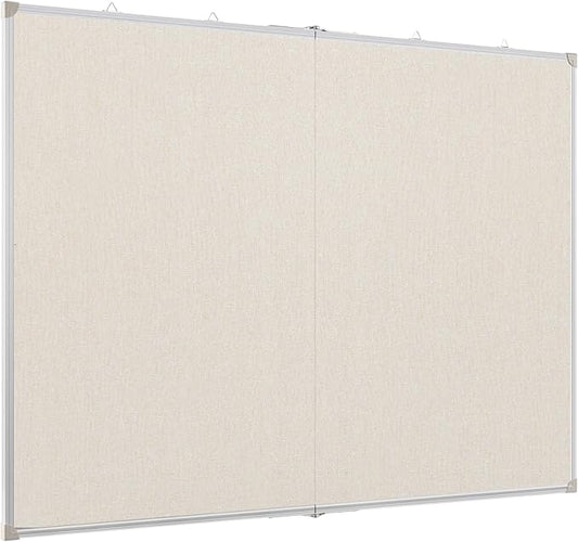 Double-Sided Large Cork Board with Linen, 60" x 40" Foldable Hanging Aluminum Framed Bulletin Board, Vision Board Pin Board Corkboards for Walls, Office, School Decor, 20 Pushpins-DeskLoop Office