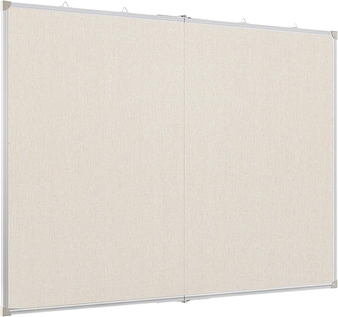 Double-Sided Large Cork Board with Linen, 48" x 36" Foldable Hanging Aluminum Framed Bulletin Board, Vision Board Pin Board Corkboards for Walls, Office, School Decor, 20 Pushpins-DeskLoop Office