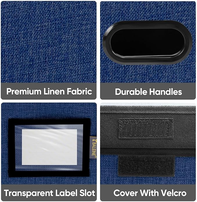 BALEINE File Organizer Box with Lid, Collapsible File Folder Organizer with Plastic Slide, Hanging File Folder Box for Office Document Storage (2 Pack, Blue)-DeskLoop Office