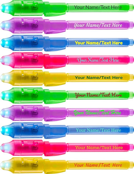 Personalized Invisible ink Pen with UV Light for Kids, Disappearing Ink magic Pen, Custom Secret Spy activity for ages 8-12, kids Gifts in bulk, 12 Pack, Assorted-DeskLoop Office