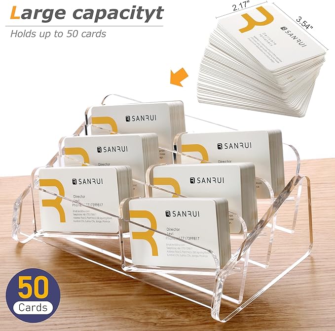 SANRUI Acrylic Business Card Holder for Desk, 3 Tier Clear Tilt Business Name Card Display Holders Stand Storage Organizer Fits 360 Business Cards (Horizontal, 6-Slot)-DeskLoop Office