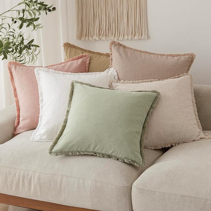 Foindtower Set of 2 Decorative Linen Fringe Lumbar Throw Pillow Covers - Image 7