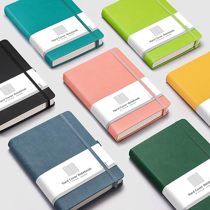 AHGXG Graph Paper Notebook - 320 Pages Grid Notebook Thick Journal A5, 100gsm Thick Graph Paper, Leather Hardcover, Inner Pocket,5.75'' × 8.38''- Cyan-DeskLoop Office