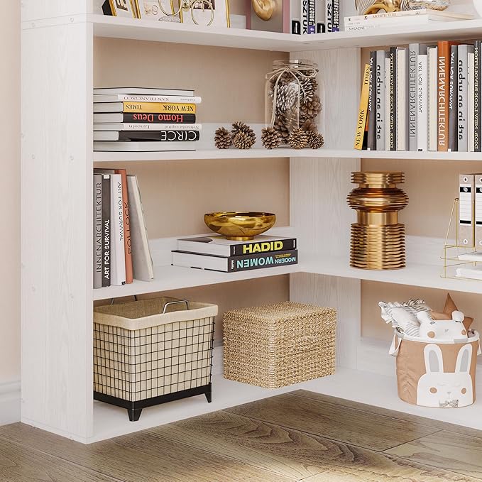 IRONCK Bookshelves 6 Tiers with Baffles Industrial Large Corner Etagere Bookcase Storage Display Rack for Living Room Home Office-DeskLoop Office