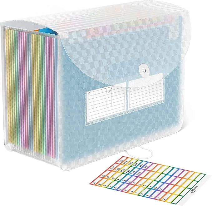 ABC life 26 Pockets Accordian File Folder Organizer Letter Size Expanding File Folder, A4 Portable Document Paper School Organizer, Expandable Multicolor Accordion Filing Folders with Labels(Blue)-DeskLoop Office