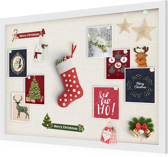 Cork Board Bulletin Board 18" x 24", Large Linen Corkboards with Frame for Walls, Cute Picture Display Pin Board Vision Board for Room School Office Bedroom 20 Pushpins Vintage White-DeskLoop Office