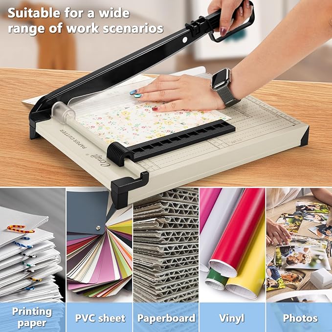 Ecraft 12" Guillotine Paper Cutter:Paper Trimmer Accurate Cutting with Safety Guard,15 Sheets Capacity,Magnetic Guide,Heavy Duty Metal Base, Perfect for Cardstock,Cardboard,Vinyl,Crafts & Photos-DeskLoop Office
