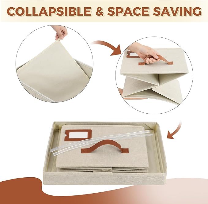 Storage Standard 2-Pack File Organizer Box with Lid - Collapsible Hanging Linen Document Organizer Portable File Boxes, Lightweight & Portable Filing Box Crates with Handles & Extras, Ivory-DeskLoop Office