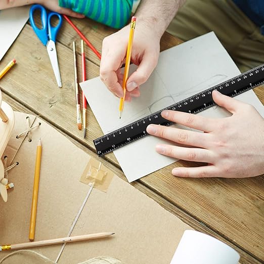 50 Pack Black Plastic Ruler, 12 Inch Standard/Metric Rulers Straight Ruler Measuring Tool for Student School Office (Black)-DeskLoop Office