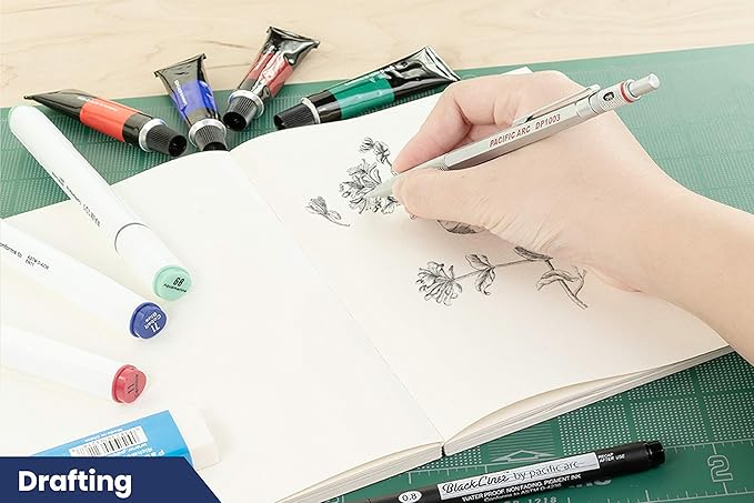 Pacific Arc Chromagraph Metal Mechanical Pencil .3 mm Silver Barrel Mechanical Pencil with Built In Lead Pencil Grade Indicator, Lead Pencil Holder for Drafting, Sketching, and Drawing-DeskLoop Office