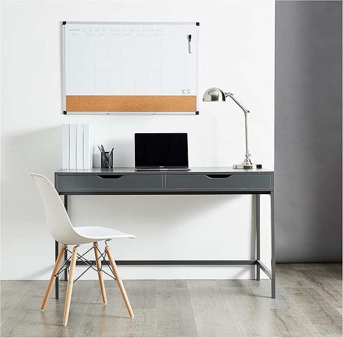 Amazon Basics 24" x 36" Monthly Whiteboard Calendar with Cork Board, Wall Mounted, Easy to Install, Silver Aluminum Frame-DeskLoop Office