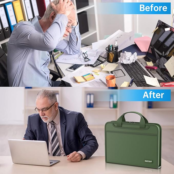 ENGPOW Accordion File Organizer,Fireproof Expanding File Folder with Multi Pockets,13 Pockets Document Organizer with Handle & Labels,Portable Home Travel Safe Storage for Letter A4 Files,Green-DeskLoop Office