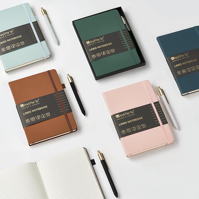 A5 Lined Leather Journal and Pen Set for Women&Men, Gift Box Included, Hardcover Notebook with 160 Pages 100GSM Thick Paper, for Work, Business, School or Home Writing(Brown)-DeskLoop Office