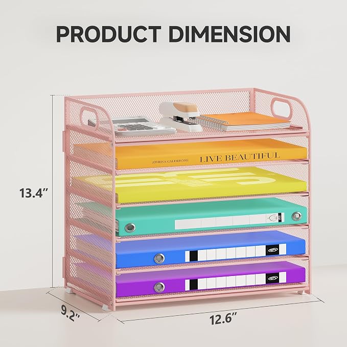 Cawukege 6 Tier Paper Organizer, Mesh Desk Organizer, Metal File Organizer - Image 7