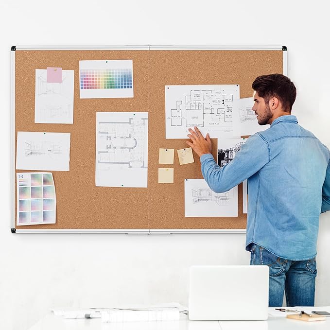 Board2by Extra Large Cork Bulletin Board 60" X 48", Foldable Notice Pin Board for Wall, Silver Aluminum Framed 5'x4' Corkboard, Wall Mounted Noticeboard with 36 Push Pins for School, Home & Office-DeskLoop Office