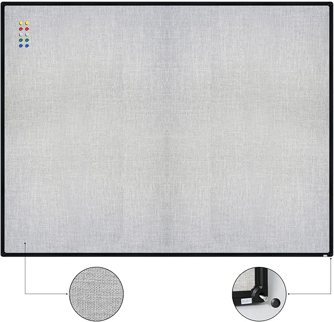 JILoffice Cork Linen Bulletin Board 48 X 36 Inch (Grey), Black Aluminum Frame Wall Mounted Board Memo Pin Board for Office Home and School-DeskLoop Office