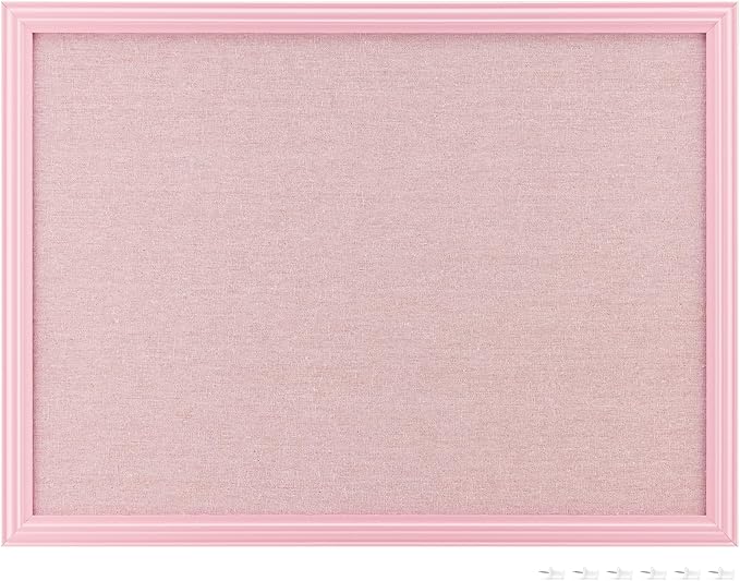 Navaris Framed Linen Bulletin Board - Approx. 58x43cm Fabric Jewelry Organizer Pinboard for Wall Memory Memo Pin Board - Pink Linen with Pink Frame-DeskLoop Office