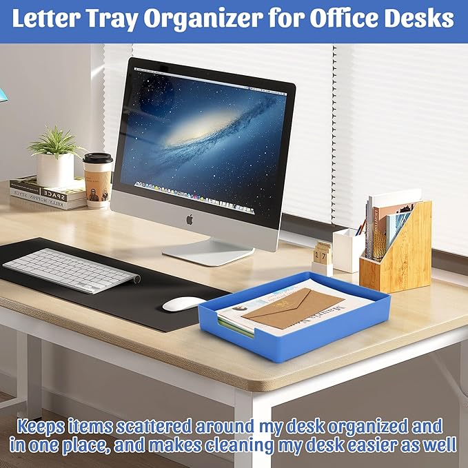 Letter-Size Tray Desk Letter Tray Paper Tray, Sturdy Heavy-Duty Plastic Printer Paper Tray, Single-Tier Stackable File Storage Organizer for Office Home (1, Blue)-DeskLoop Office