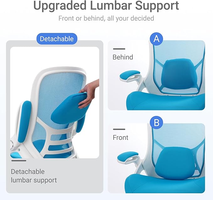 HYLONE 400lbs Heavy Duty Office Chair, 5" Thickened Seat Ergonomic Desk Chair with Adjustable Armrests, Home Office Computer Chairs for Long Hours Mesh Executive Chair(Blue)-DeskLoop Office