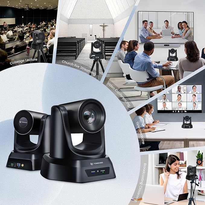 5.8GHz Wireless Conference Room Webcam, Church Live Streaming 3X USB 1080P 60fps PTZ Camera for Worship Services Online Conference, Works with Zoom, OBS Easy to Set Up-DeskLoop Office