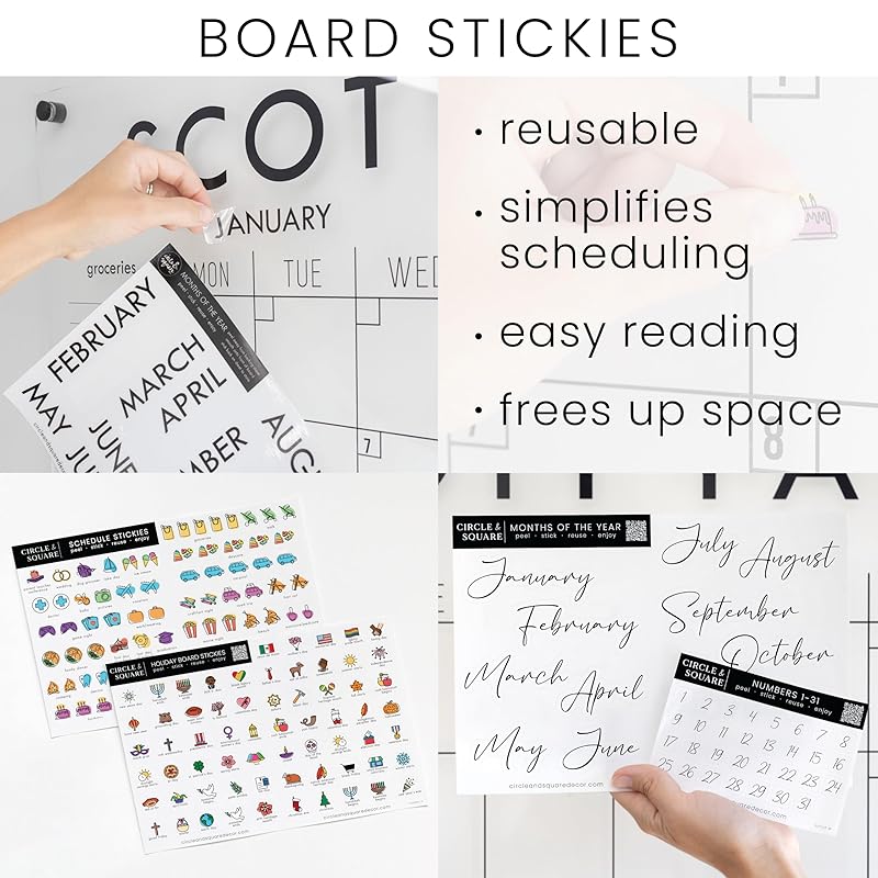 Personalized Clear Acrylic Calendar for Wall, Calendar Whiteboard for Wall, Dry Erase Wall Calendar, Wall Calendar Organizer System for Home (Cursive, White, 47.5"W x 36"H)-DeskLoop Office