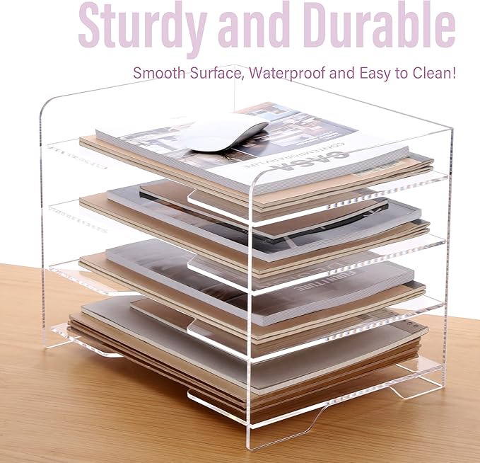 SANRUI Acrylic Paper Organizer Letter Tray for Desk, 4 Tier Enlarged File Sorter,Clear File Holder Desktop Shelf Document Storage for School Office Home-DeskLoop Office
