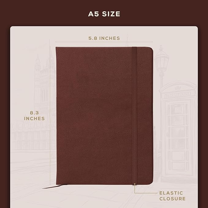 BEECHMORE BOOKS Lined Journal Notebook, 5.8 x 8.3 inch, A5 160 Lined Pages, Hardcover Leather Journals for Women, Men, Writing and Notebooks for Work - 120 GSM Thick Paper, Gifts Box Included (Chestnut Brown)-DeskLoop Office