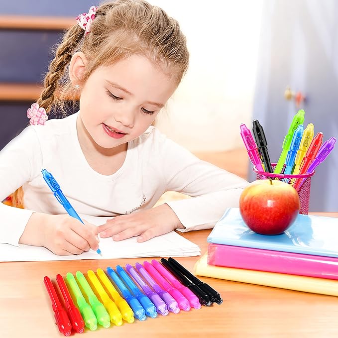 GIFTINBOX Invisible Ink Pen, 28PCS Spy Pen with UV Light for Kids, Birthday Party Favors for Kids 4-8 8-12, Classroom Prize for Students Magic Marker for Secret Message-DeskLoop Office