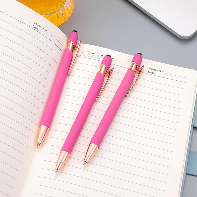 12 PCS 2 in 1 Stylus Ballpoint Pen with Stylus Tip, 1.0 mm Black Ink Metal Pen Stylus Pen for Touch Screens (Rose Gold & Pink)-DeskLoop Office