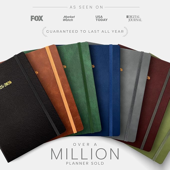 Ensight 2025-2026 HARDCOVER Leather Planner Weekly & Monthly - 8.5x11 Inches - Academic Planner Business Personal or Student - Pen Holder, Thick Paper, July 2025 - June 2026 (Grey)-DeskLoop Office