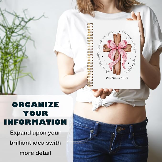 BearCake Proverbs 31 Woman Christian Notebook Journal, Preppy Christian Gifts for Women, Pink Coquette Bow Prayer Journal for Women, Bible Journaling Hardcover Spiral Notebook 5.5x8.3-DeskLoop Office