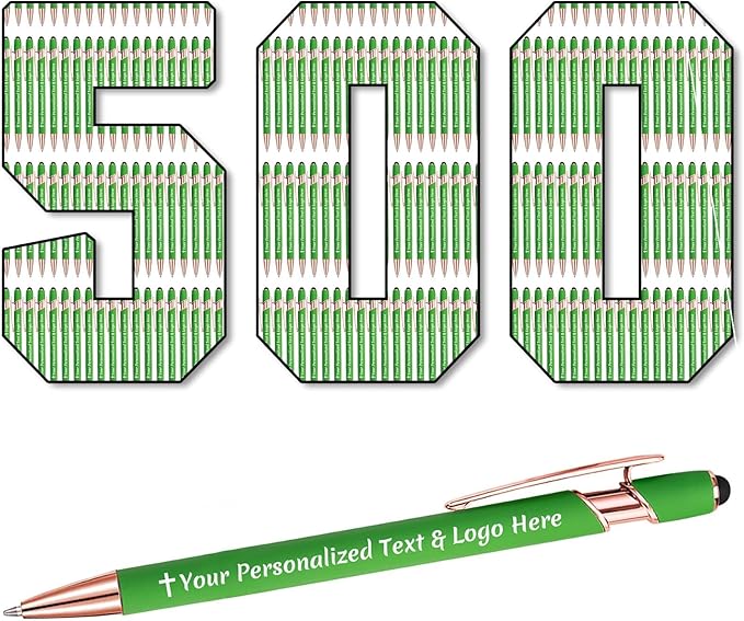 STREADVE 500 Personalized Custom Pens Engraved Writing Pen with Name Logo, Customized Promotional Items Stylus Pen Gifts for Men Women Realtor Nurse Wedding Business, Green-DeskLoop Office