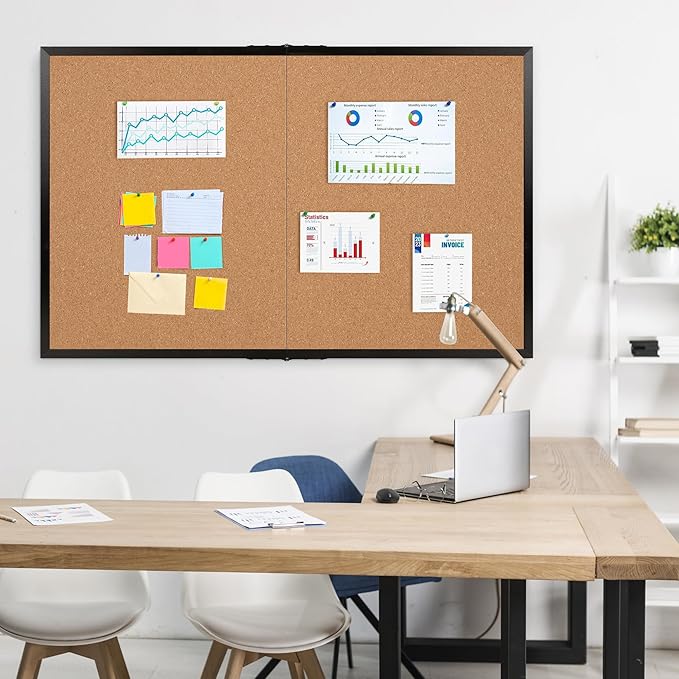 Board2by Extra Large Cork Bulletin Board 60" X 36", Foldable Notice Pin Board for Wall, Black Wood Framed 5'x3' Corkboard, Wall Mounted Noticeboard with 36 Push Pins for School, Home & Office-DeskLoop Office
